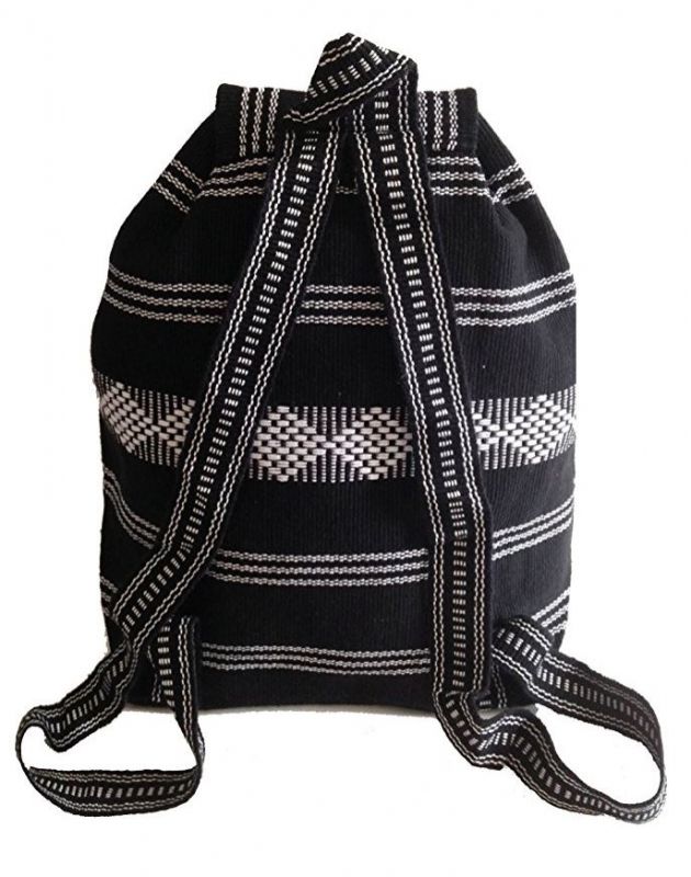 Mexican Baja Backpack Black & Red stripes black Aztec lines Very durable XL 